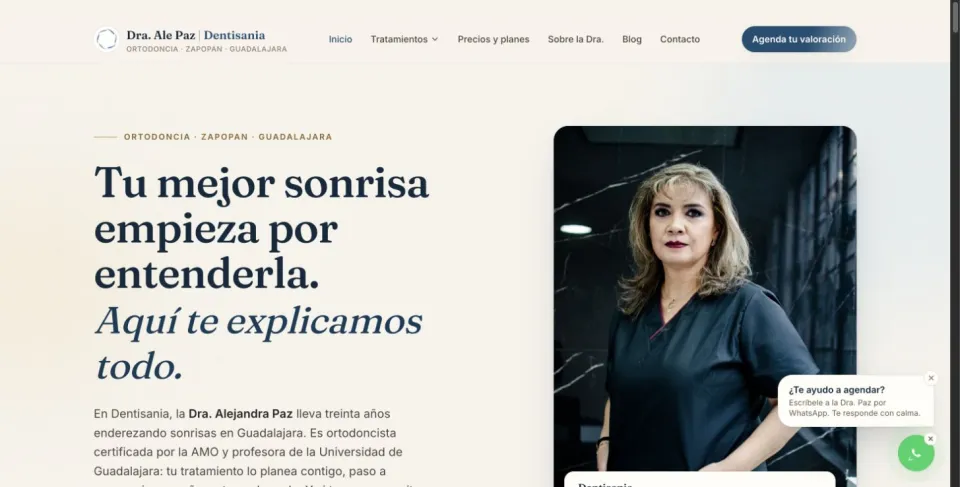 Portada del sitio de Dentisania, Dra. Ale Paz